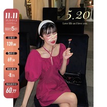 Spot Barbie shoulder bubble sleeve dress female 2021 new summer off shoulder French square collar neck skirt