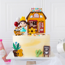 Children Girls Birthday Cake Decoration Cute Cat Girl Ornament Kitten Cafe Dessert House Cartoon Insert Card