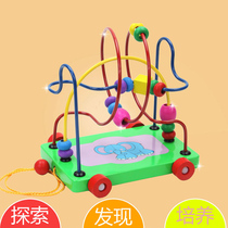 You Dele drag toddler trailer around the beads beaded Infant children Baby early education educational toys Elephant around the beads