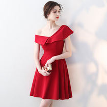  Toast clothes can usually be worn 2021 new bride wine red engagement dress small dress red back door casual dress