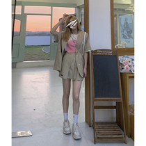 DREAM SEVEN77 Salt Department Leisure temperament Plaid Short Sleeves Suit Jacket Thyme 2 Suits Women Autumn