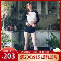 2021 new swimsuit women Summer Split Korean ins Wind Conservative long sleeve belly thin flat corner swimwear