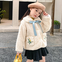 Girls  coat autumn and winter 2020 new foreign style childrens suede one-piece velvet top little girl sweater