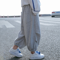 Tide Children Dress Big Boy Boy Boy Spring Autumn Summer Clothing Anti-mosquito Pants Summer Thin Pants Trousers Long Pants Grey Sports Sweatpants