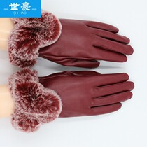 Gloves winter ladies leather gloves touch screen outdoor cycling driving plus velvet thick cold-proof Waterproof warm cotton autumn women