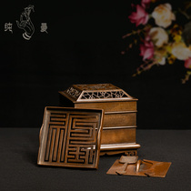 Qingsong Tang Su Working Bronze Furnace Famous Hu Qingsong Artisanal Retro Red Copper Ice Plum Incense Stove Collection Gift of the Incense Smoke