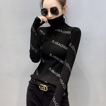 European Standing Autumn Winter New High Collar Sweater Woman Long Sleeve Letters Printed slim fit knitted undershirt