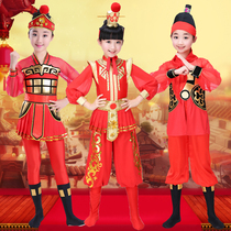 June 1 childrens costumes womens ancient costumes Hua Mulan drumming dance Mulan ci opera boy general performance costumes