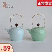 New Chinese shadow celadon teapot ceramic kung fu tea set lifting beam pot celadon jade White Ding Kiln household tea maker