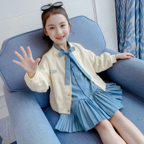 Korean girls spring and autumn set 2021 new foreign style childrens dress girl dress Net red fashionable two-piece set