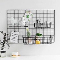 Grid photo wall decoration ins wrought iron room wall supermarket shop household storage shelf hanging basket tray