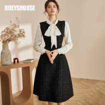 (Vest one-piece dress) Roof with small fragrant wind and dress new black temperament with a large swing skirt 03223