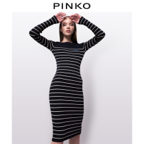 PINKO2022 spring and summer new womens elegant striped decorative long-sleeved knitted dress 1G16YFY7UP