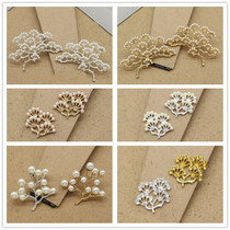 Alloy inlaid imitation pearl branches flower branches pine branches handmade diy jewelry antique hair hairpin accessories
