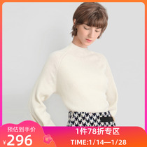 LILY winter new womens clothing elegant INS style full wool gentle temperament white loose half turtleneck sweater