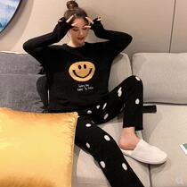 South Koreas new net red cute smiling face coral velvet pajamas womens winter fashion thickened home clothes two-piece set