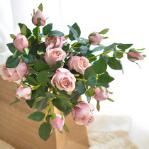 Bulgarian rose simulation bouquet American living room TV cabinet decoration flower retro fake flower arrangement silk flower arrangement