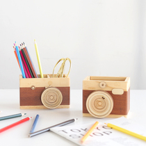 Retro solid wood pen holder desk surface containing pen box creative personality multifunctional student stationery brush finishing box