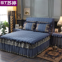  European-style new padded lace bed skirt single-piece autumn and winter thickened bed sheet Korean non-slip bedspread three-piece four-piece set