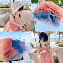 Childrens clothing girl sling dress baby Summer Girl mesh gauze Western Princess breathable skirt