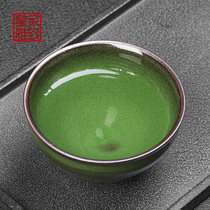 Jianyang Shuilongpo Longyao firewood famous jade green Jianzhan tea cup pure hand ice cracked tea cup Master Cup iron tire
