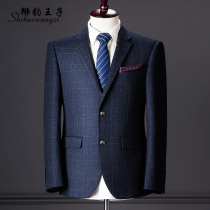 Autumn middle-aged mens suit jacket business casual plaid single middle-aged and elderly suit loose father jacket