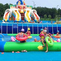 Outdoor mobile bracket swimming pool large construction site reservoir inflatable water park break through slide toy inflatable model