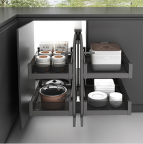 Kitchen cabinet corner pull basket storage small monster corner all aluminum built-in bowl basket seasoning Basket Full Pull out shelf