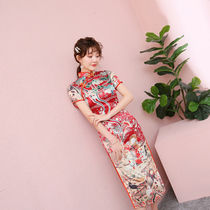 Red cheongsam improved version fashion young girl Chinese style new long dress spring student girl