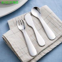 Japan elfin Gaosang metal stainless steel ferrite SUS430 baby western food knife fork and spoon set childrens tools