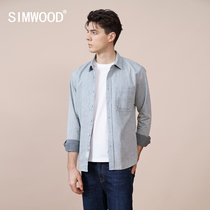  Simwood Jianmu mens 2021 autumn new European and American lapel chest bag shirt mens casual long-sleeved shirt