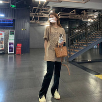 Split slim suit wide leg pants womens pants 2021 autumn and winter high waist drop loose straight casual trousers