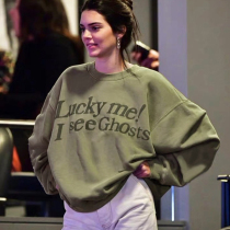 H home retro European and American style Ken bean same letter print round neck sleeve sweater loose casual warm top T-shirt