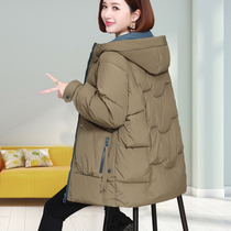 Thickened down cotton-padded jacket womens long model 2021 new winter Korean version of loose hooded cotton-padded jacket