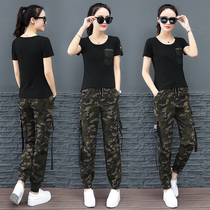 Camouflavos Suit Women Dress Womens Pants Summer Pure Cotton Short Sleeves T-shirt Camouflavos Fashion Casual Sports Two Sets