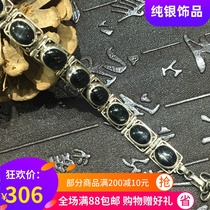 Nepal 925 sterling silver jewelry inlaid obsidian bracelet men and women fashion vintage accessories National style