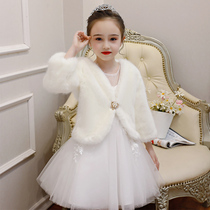 Childrens cloak winter evening dress white thick girl mink big boy woolen shawl plush coat female princess dress