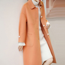 Double-sided cashmere coat womens long model 2021 autumn and winter New Korean doll collar high-end gentle wind woolen coat