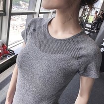 Sports short sleeve female ventilation hole elastic tight body slim yoga top half sleeve running fitness suit quick dry T-shirt summer