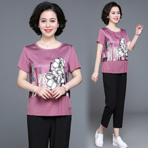Mom summer western style suit 40 years old 50 middle-aged women short-sleeved shirt large size belly cover-up middle-aged sportswear