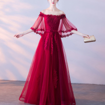 Earthly Liuxi Toast Service Long 2021 New Red Bride Wedding High Waist Shoulder Banquet Dress Summer