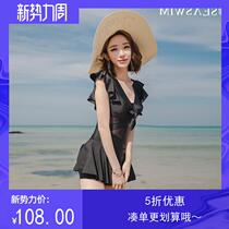  Swimsuit women 2020 new one-piece skirt small chest gathered steel support to cover the belly and show thin hot spring large size hot spring swimsuit women