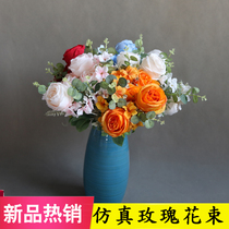 Wedding simulation rose living room decoration flower arrangement for silk flower single plastic fake flower bouquet dry flower