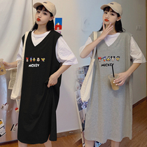 Fat plus size 200 Jin maternity spring new Korean version of long cotton cotton short sleeve dress summer skirt