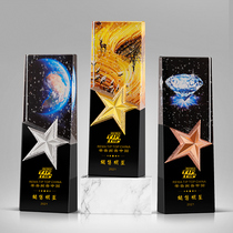Creative crystal trophy custom bubble medal custom five-pointed star authorization card Excellent employee award commemorative gold silver and copper