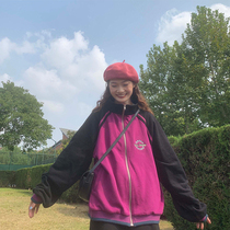 Womens autumn and winter thick 2020 new stitching Korean version of loose bf students Joker embroidery color zipper jacket
