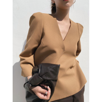  taupe store styling sense v-neck commuter small jacket three-dimensional irregular deconstructed design short khaki camel