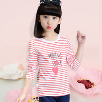 2021 cute girl T-shirt Spring and Autumn long sleeve base shirt 4-12 years old middle and big Children Childrens striped shirt trend