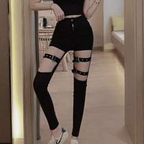 Summer sexy hollow neck short T-shirt metal buckle sexy elastic tight pants suit