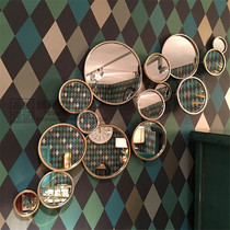 Minimalist modern iron art wall decoration metal hanging wall decoration mirror combined round mirror hallway hanging mirror sofa background wall mirror